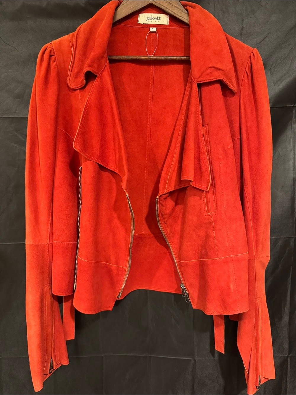 Jakett Women's Red Suede Zip-Front Leather Jacket
